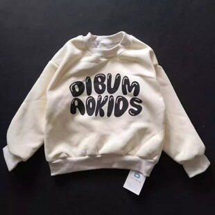 秋冬儿童字母印花加绒卫衣男童女童宽松圆领慵懒风羊羔绒上衣269