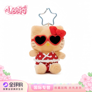 日本LEEQEJ黑皮海岛度假系列Kitty美乐蒂库洛米毛绒包包挂件公仔