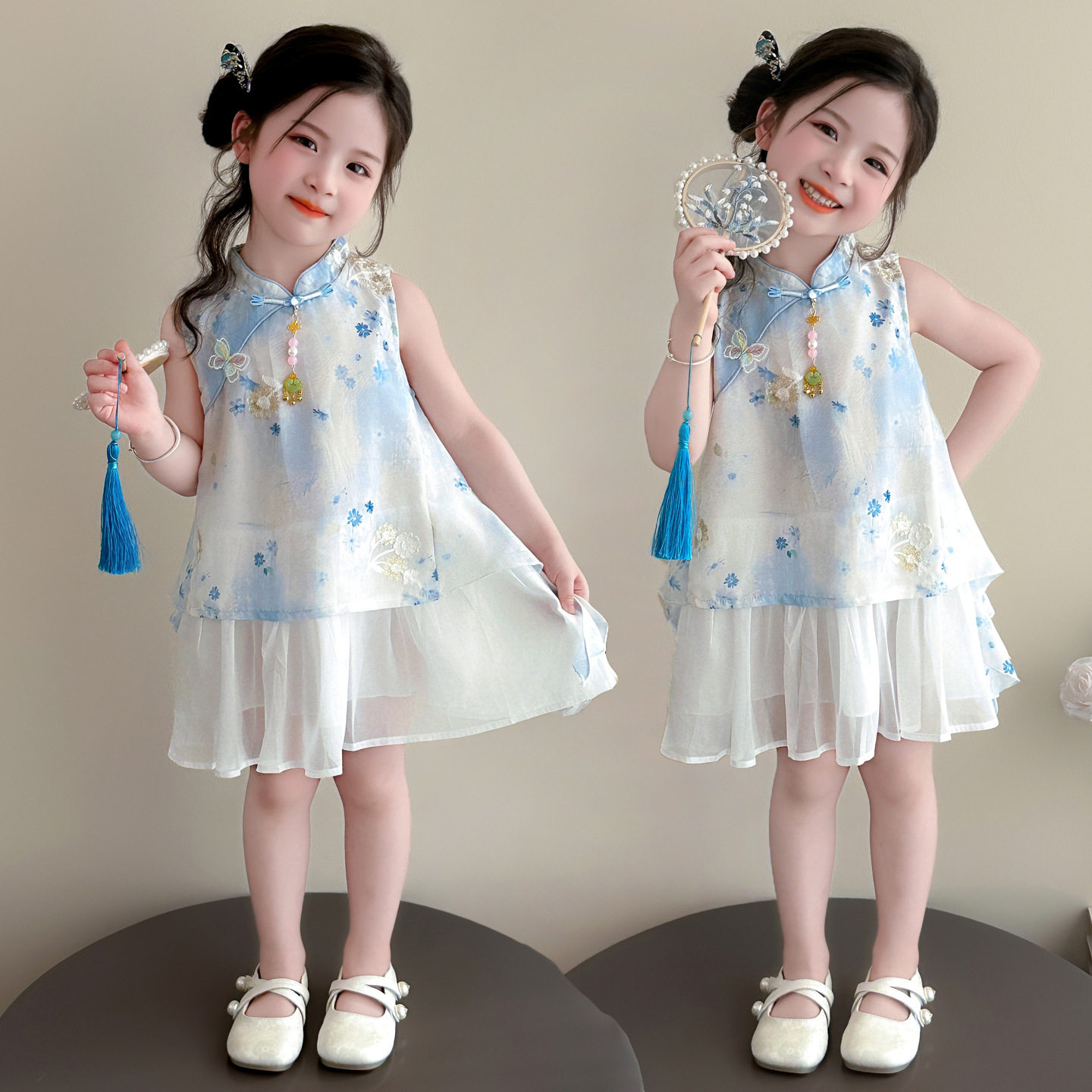 女童新中式连衣裙夏季薄款儿童国风公主裙女宝宝夏装汉服旗袍裙子