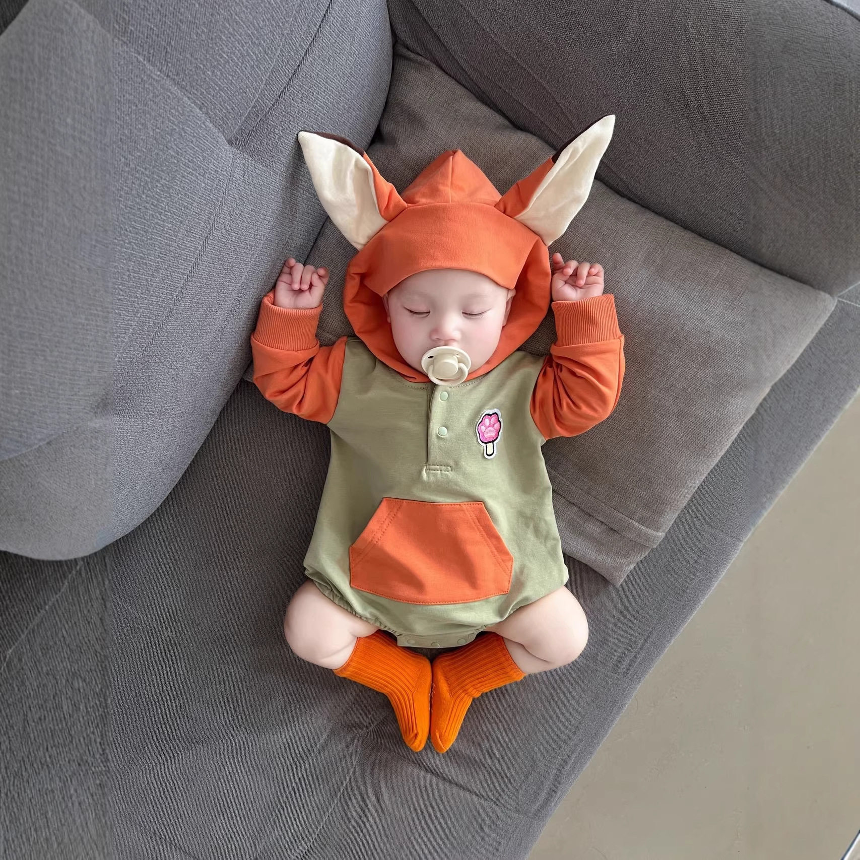 26春季韩版婴儿连体衣ins小动物造型套头长袖爬服宝宝连帽哈衣