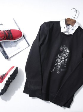 HL22154男士款装青年黑色亮片长袖T恤圆领卫衣外贸时尚款春秋季款