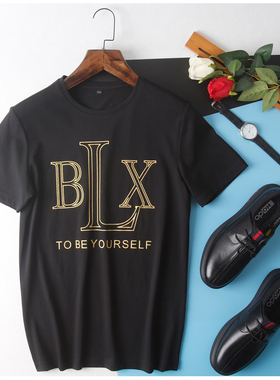 HL22331海系列夏季男士薄款短袖T恤印花时尚黑色圆领青年休闲活力