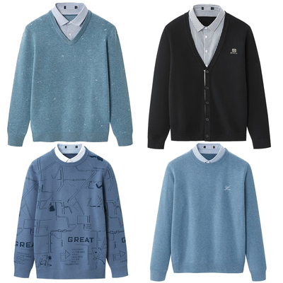 套头包芯纱翻领毛衣针织衫假两件