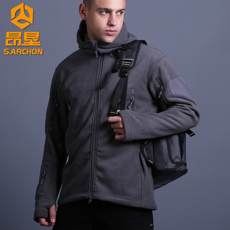 秋冬户外抓绒衣男双面摇粒绒开衫保暖战术外套军迷冲锋衣内胆加厚