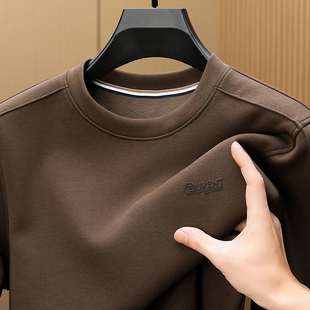 保暖上衣长袖 高端圆领加绒卫衣中青年休闲时尚 T恤 男士 2025秋冬季