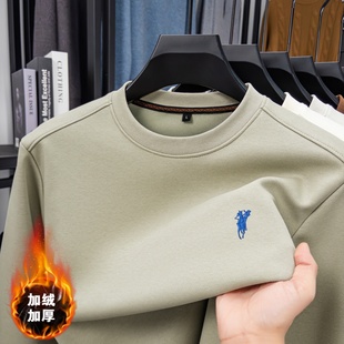 套头刺绣棉质上衣 轻奢风加绒圆领休闲卫衣男长袖 2025年冬款 男装