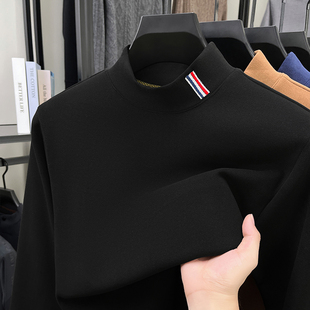 T恤半高领自发热德绒打底衫 长袖 内搭休闲刺绣上衣 男士 2025秋冬款