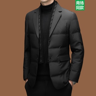 意大利男装冬季新款轻薄西装羽绒服商务修身白鸭绒时尚围巾领外套