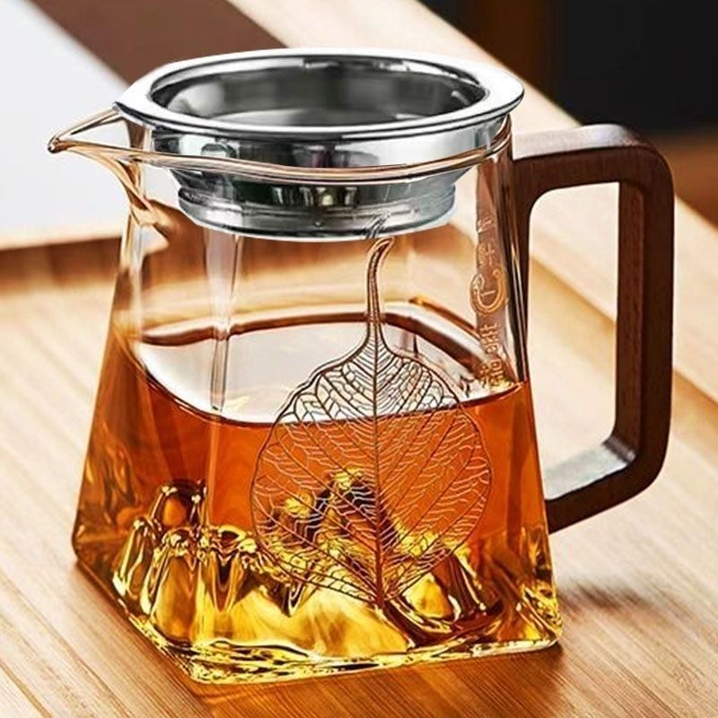 玻璃公道杯木把耐高温公观山杯茶漏一体高档功夫泡茶具配件分茶器