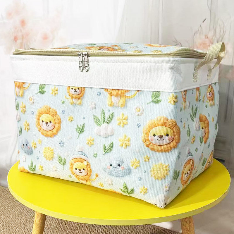 加厚防潮帆布收纳箱大容量衣服被子收纳袋双拉链带盖钢圈可折叠