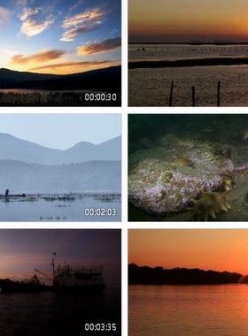 古典歌曲渔舟晚唱配乐成品 唯美夕阳海面渔船led动态背景视频素材