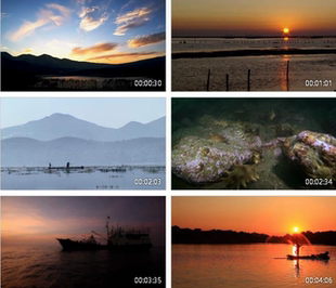 古典歌曲渔舟晚唱配乐成品 唯美夕阳海面渔船led动态背景视频素材