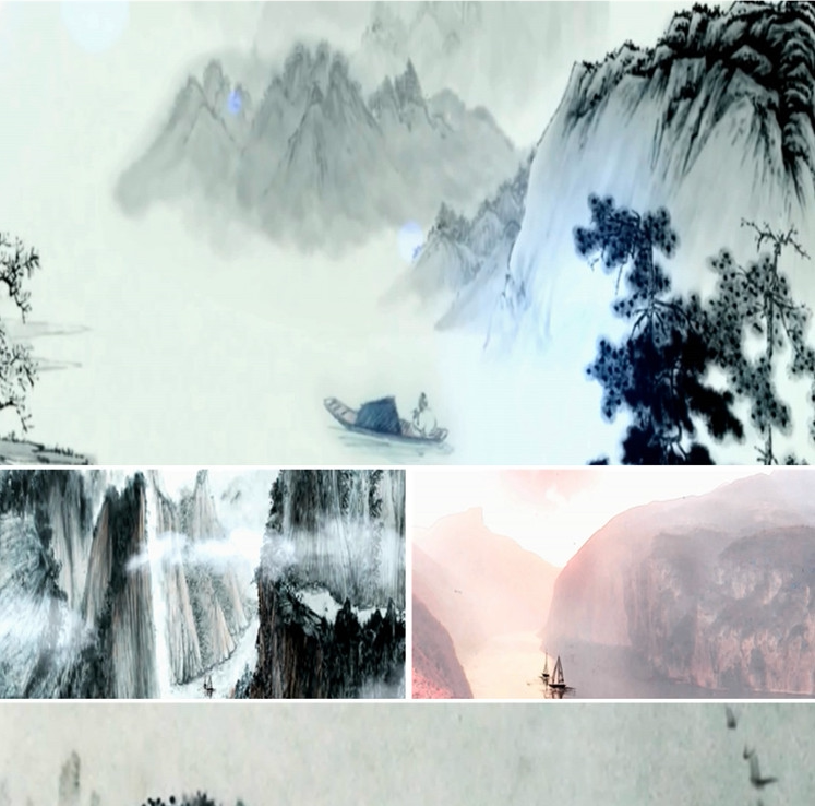 儿歌三字经表演背景led大视频素材 中国风水墨山水画 儿歌背景