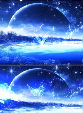 唯美舞台背景 蓝色粒子 星空流星 蝴蝶舞蹈 背景视频 led动态视频