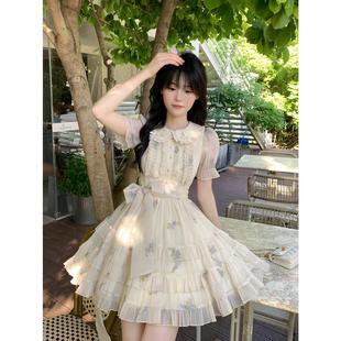 日系可爱娃娃领碎花连衣裙女夏气质甜美小个子收腰显瘦少女裙子仙