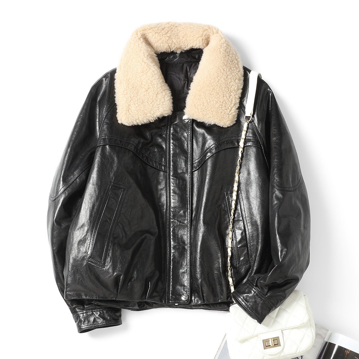 时尚加绒加厚皮衣外套女短款鹅绒冬季新款复古绵羊皮小皮袄夹克潮,女装/女士精品,皮衣,淘宝优惠券,粉丝福利购,淘宝优惠卷