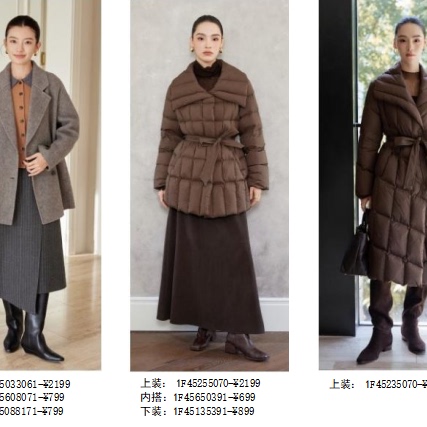 风笛25冬束腰型绗线鹅绒服女中长款翻领收腰羽绒服棕色外套