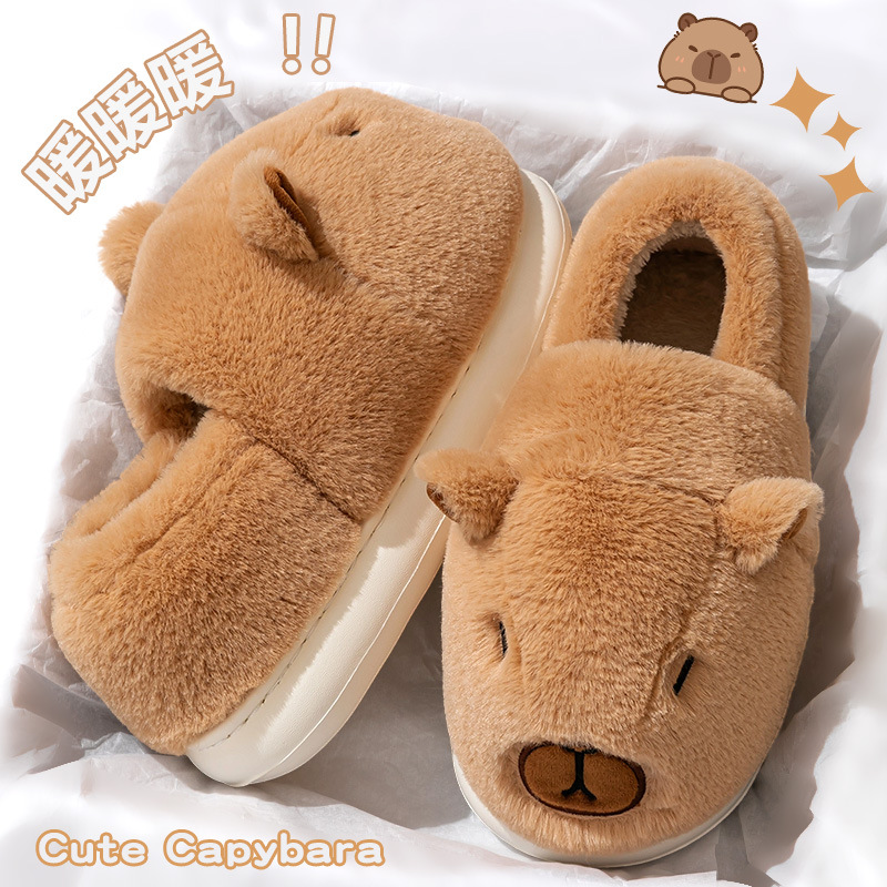 防滑包跟月子棉拖鞋2025新款秋冬季可爱女款卡皮巴拉防滑保暖棉鞋