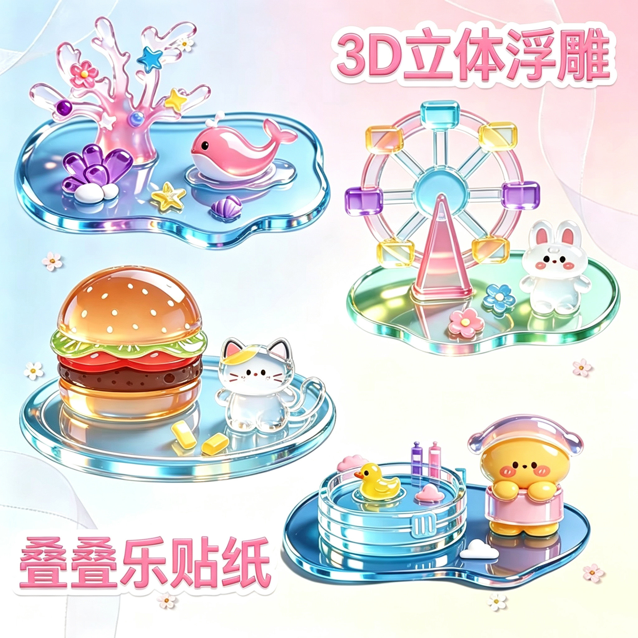 3d立体浮雕贴纸叠叠乐卡通角落萌物创意自制摆件装饰儿童玩具男孩女孩粘贴手工DIY贴画