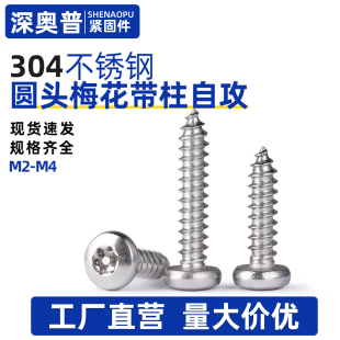 304不锈钢圆头梅花自攻螺丝带柱针防盗异形木螺钉4.8M2.9M3.5M4.2