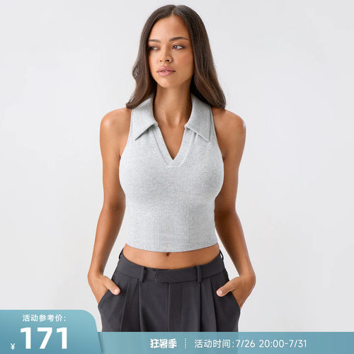 RESHAPE/重塑之路 翻领针织螺纹带胸垫轻强度运动背心UrbanRib