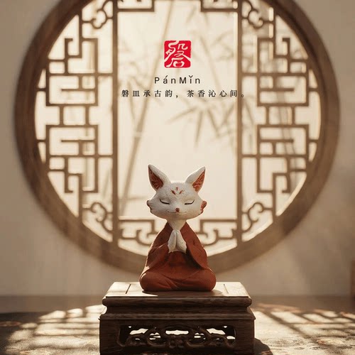 磐皿宜兴紫砂狐小禅茶宠摆件