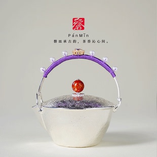 磐皿|冶心堂·铜镀银锤纹斗笠小提梁段辉手工一张打工艺茶壶银壶