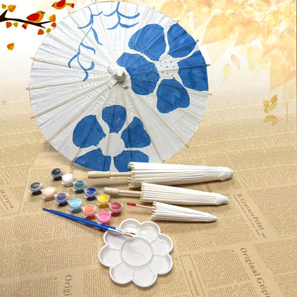 空白儿童油纸伞diy手工绘画伞材料包手绘涂鸦涂色道具幼儿园雨伞