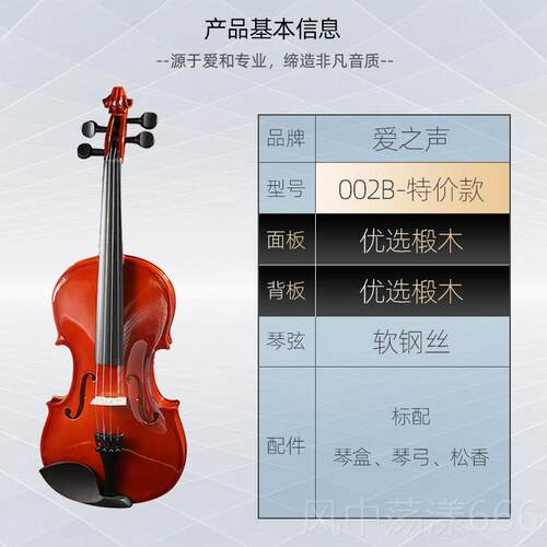 正品小提琴初学儿童初级普入门大学生自学实木手工琴及行同款1者/