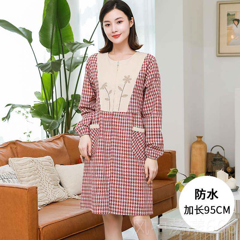 正品炼围裙可爱的日本风格拉风格与袖子长家庭厨房长水袖罩衫成人