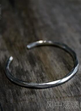 正品非个鱼之家手复工银实心手环 原创古简约性民族饰品风手镯男