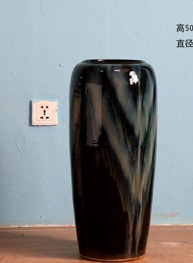 正品现代简约黑色酒店大堂落地陶瓷花瓶摆件干支陶罐插花器别墅样
