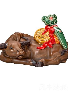 正品新年客厅家居饰牛摆如意乔迁品新居礼博古架开品业件办公室小