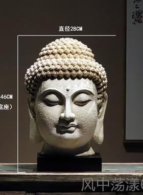 正品禅中式覆东古大号佛首佛头佛像意摆件南亚玄关走廊花园月亮窗