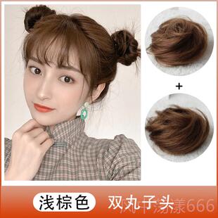 正品双子头丸假发圈盘发器女花蓬松真发丸子头发哪咤饰头假发发圈