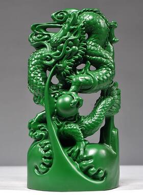 正品绿色木头龙摆件实木质十二生肖木雕龙客厅装饰新居开业送礼工