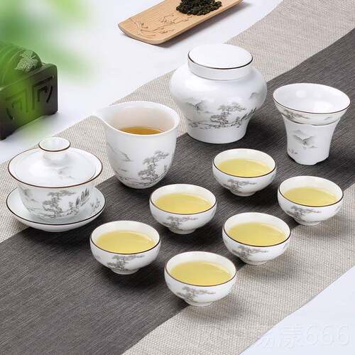 正品白瓷茶水具套整套茶具复古风三才敬杯装陶瓷定窑茶茶壶过滤公