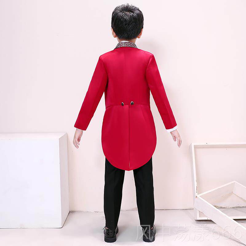 正品儿童红色礼服男童燕婚尾服男孩主持礼术指琴挥钢演出魔服韩版