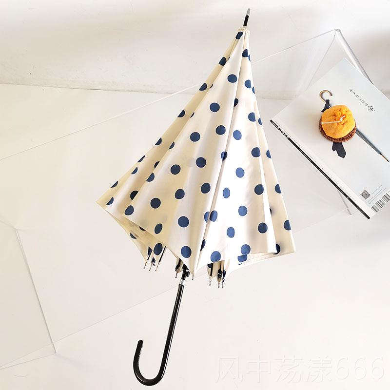 正品MIST自LL轻A日系大波点黑白圆点半动超长柄伞晴雨伞直E柄伞小