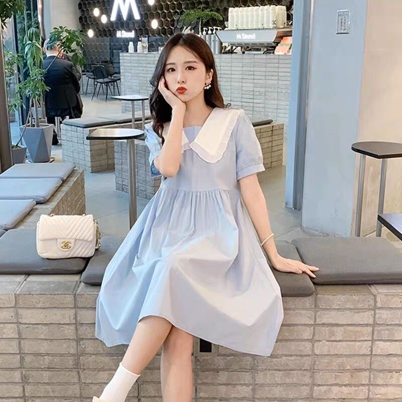 PREGNANT WOMEN SUMMER DRESSES FASHION INTERNET CELEBRITY MATERNITY CLOTHES SUMMER CLOTHES MID LENGTH SWEET DOLL COLLAR AGE REDUCTION SUMMER SKIRTS