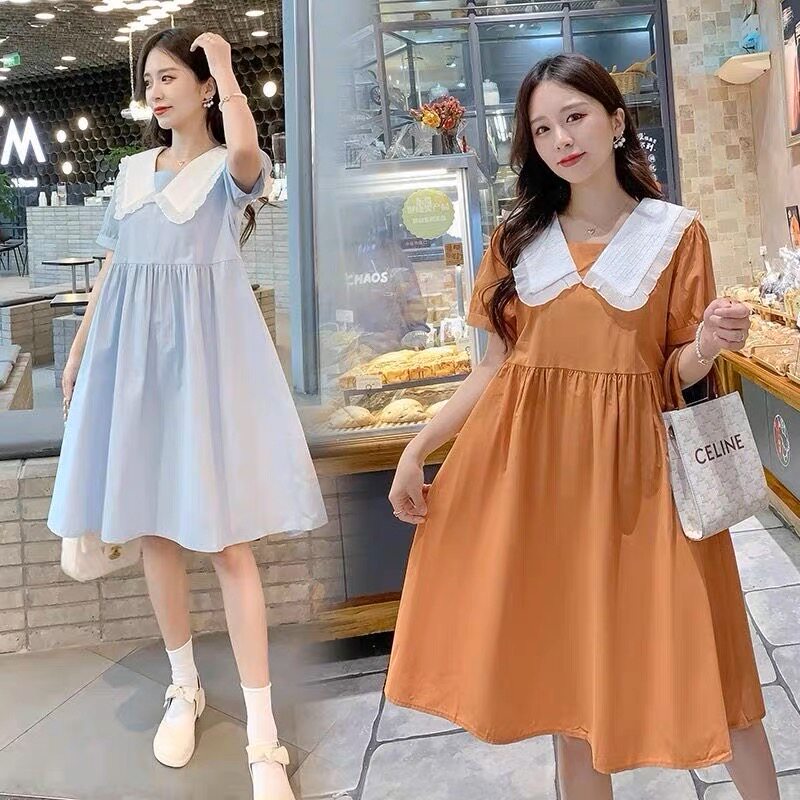 PREGNANT WOMEN SUMMER DRESSES FASHION INTERNET CELEBRITY MATERNITY CLOTHES SUMMER CLOTHES MID LENGTH SWEET DOLL COLLAR AGE REDUCTION SUMMER SKIRTS