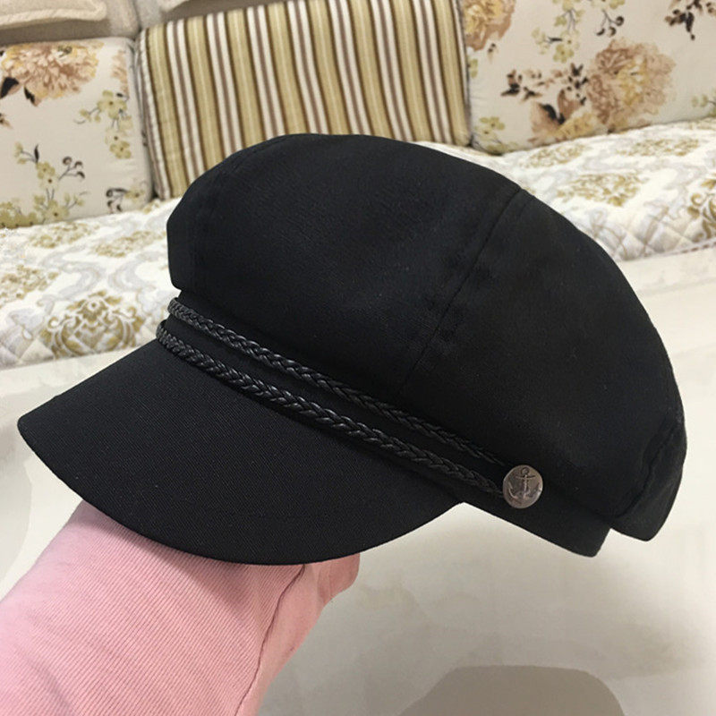 帽子女网红同款秋冬季黑色八角帽复古休闲百搭鸭舌帽毛呢贝雷帽潮