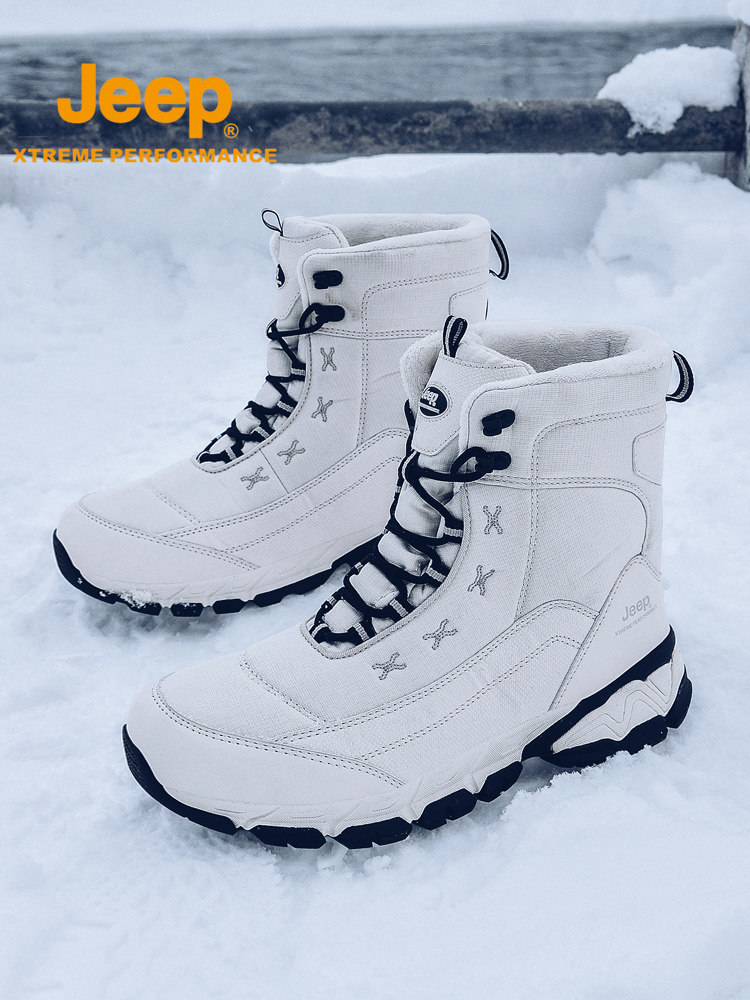 JEEP WATERPROOF NORTHEAST SNOW BOOTS FOR MEN AND WOMEN WINTER WARM FLEECE COTTON SHOES THICK SOLES AND HIGH TOPS OUTDOOR ANTI-SLIP AND COLD-PROOF BOOTS