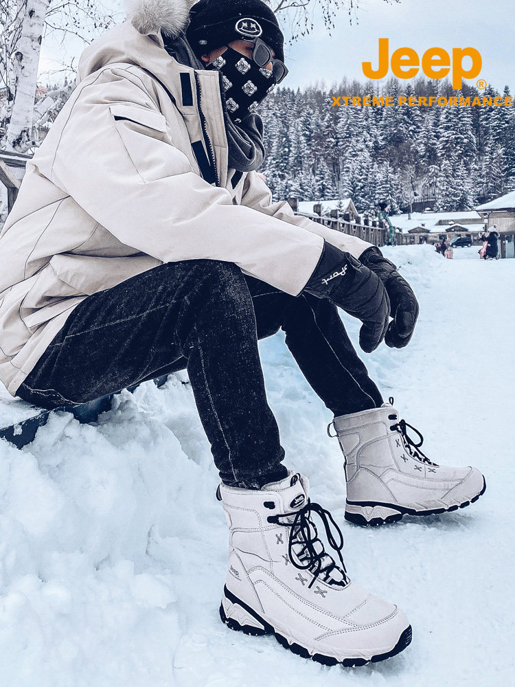 JEEP WATERPROOF NORTHEAST SNOW BOOTS FOR MEN AND WOMEN WINTER WARM FLEECE COTTON SHOES THICK SOLES AND HIGH TOPS OUTDOOR ANTI-SLIP AND COLD-PROOF BOOTS