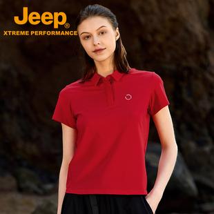 2025翻领透气T恤夏季 显瘦POLO衫 Jeep吉普新款 新款 女 运动修身 短袖