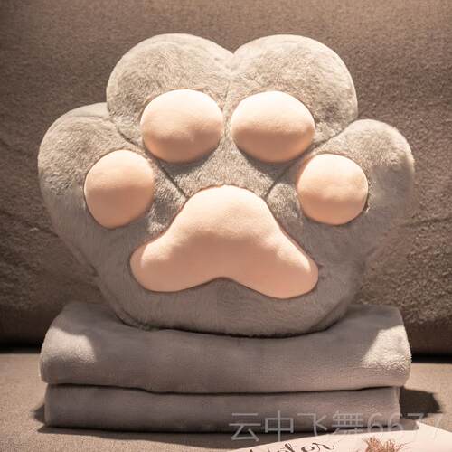 正品猫爪暖手抱枕被子两用子合一毯靠办公室午睡午休枕枕头车载汽