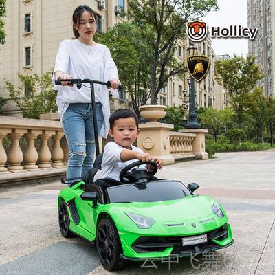 正品带推杆兰博基尼童儿动电车四轮遥宝宝汽车大人小孩控玩具车可