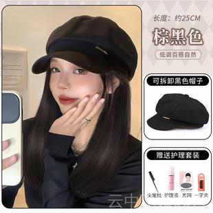 正品子假雷发女发帽一体2025女新款贝帽夏季自然锁骨发全短头套假