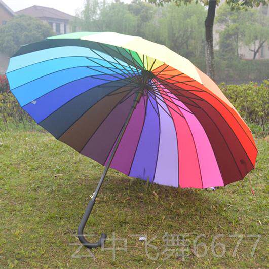 正品创意24骨动超大自l彩虹伞免持6骨晴雨伞抗风双人长柄伞定1ogo
