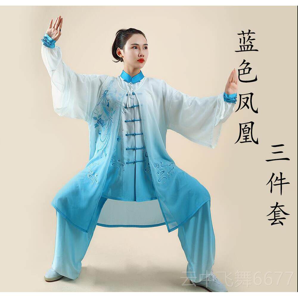 正品刺绣批队纱太极青服拳花瓷团武术表演练功晨练演出服中老年太